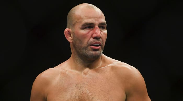 Glover Teixeira (blue gloves) fights Anthony Smith (red gloves) during UFC Fight Night at VyStar Veterans Memorial Arena.